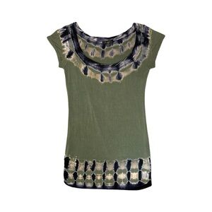 Olive and Navy Tie-Dye Short Sleeve scoop neck tunic Top